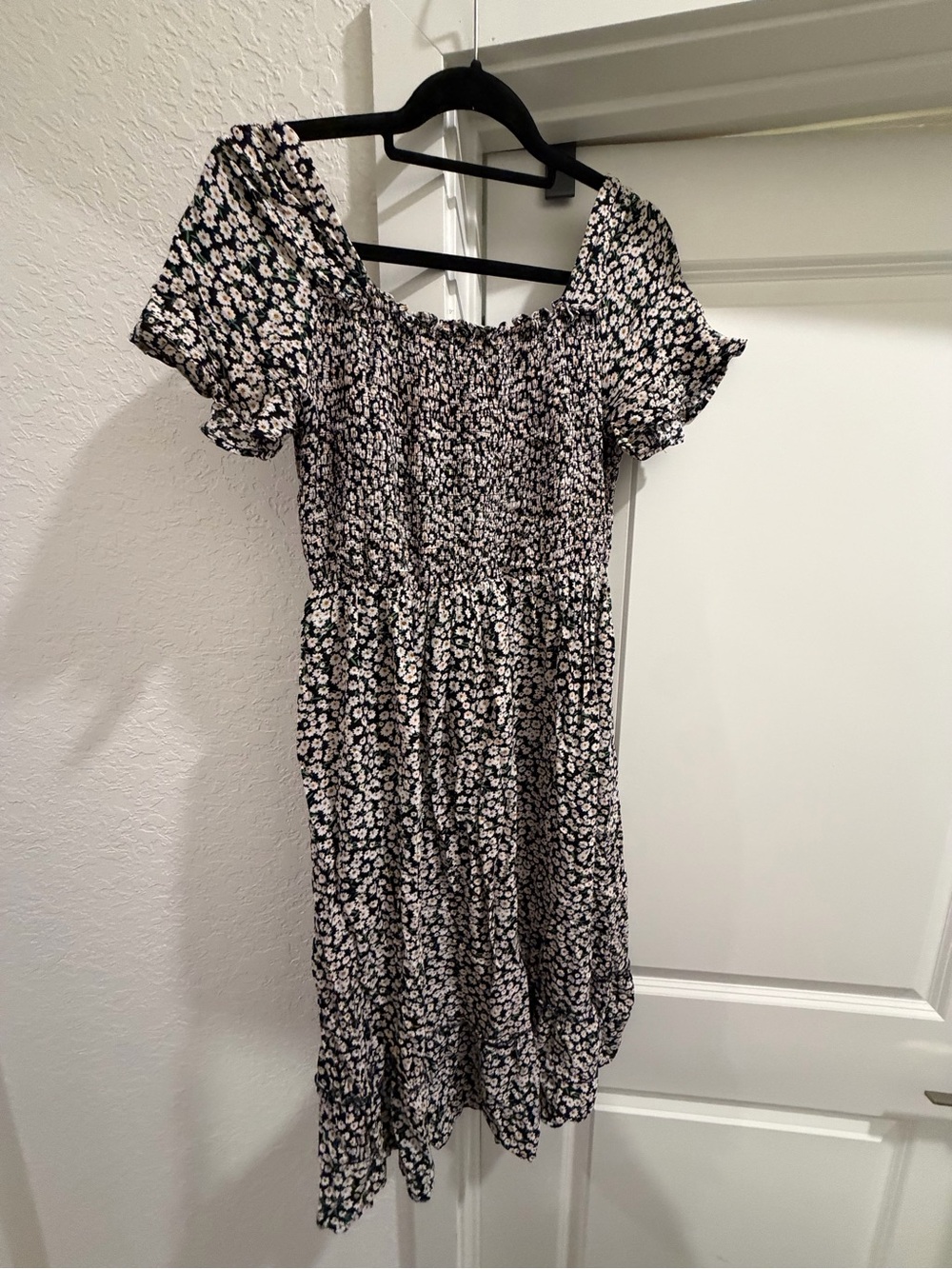 Maternity Off-Shoulder Black Floral Midi Dress
